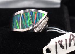 LADIES CUSTOM-MADE 14K WHITE GOLD BLACK OPAL RING