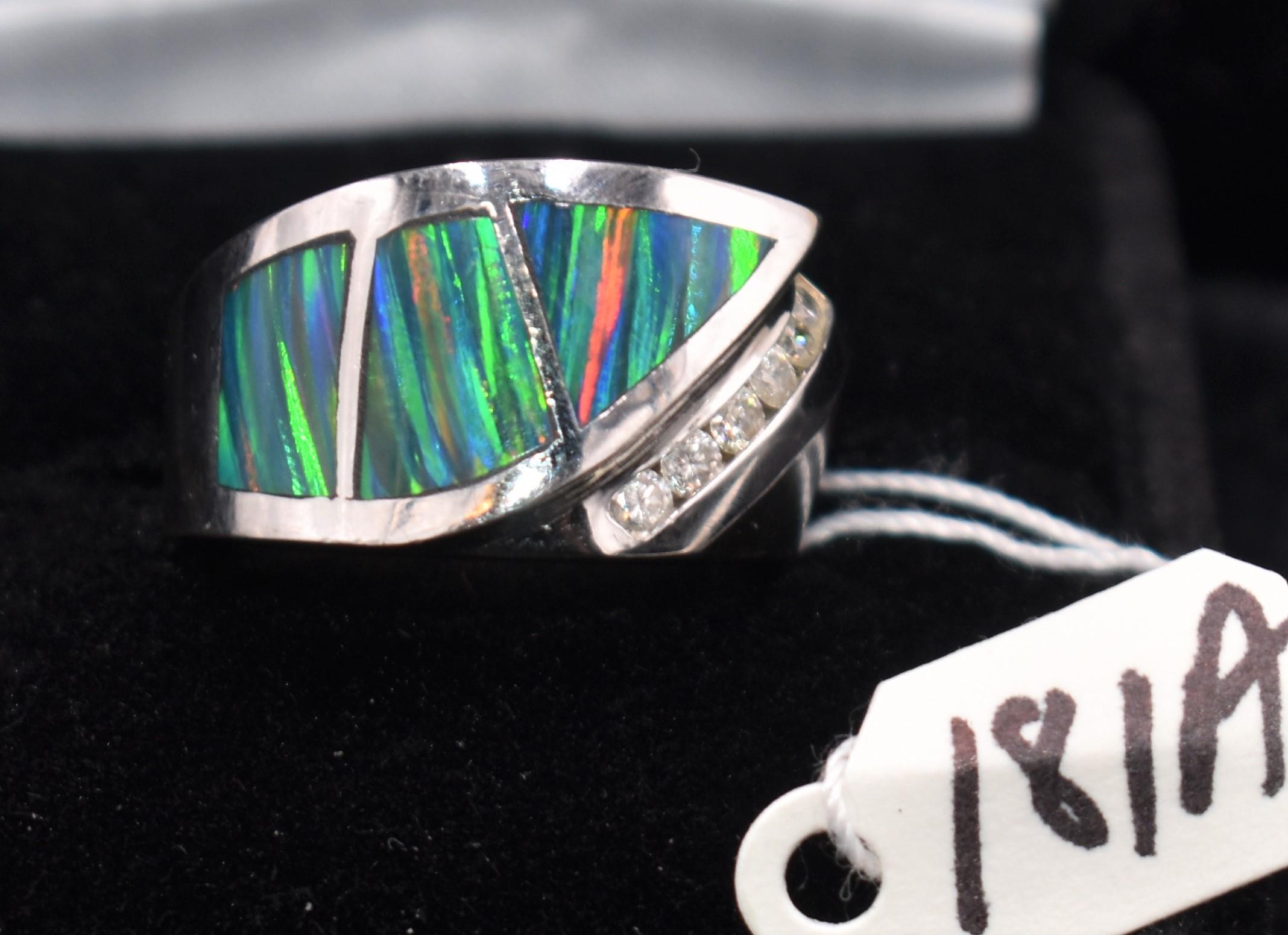 LADIES CUSTOM-MADE 14K WHITE GOLD BLACK OPAL RING