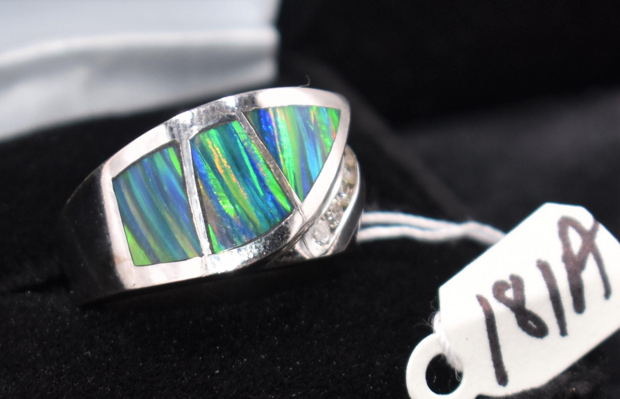 LADIES CUSTOM-MADE 14K WHITE GOLD BLACK OPAL RING