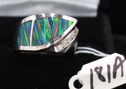LADIES CUSTOM-MADE 14K WHITE GOLD BLACK OPAL RING