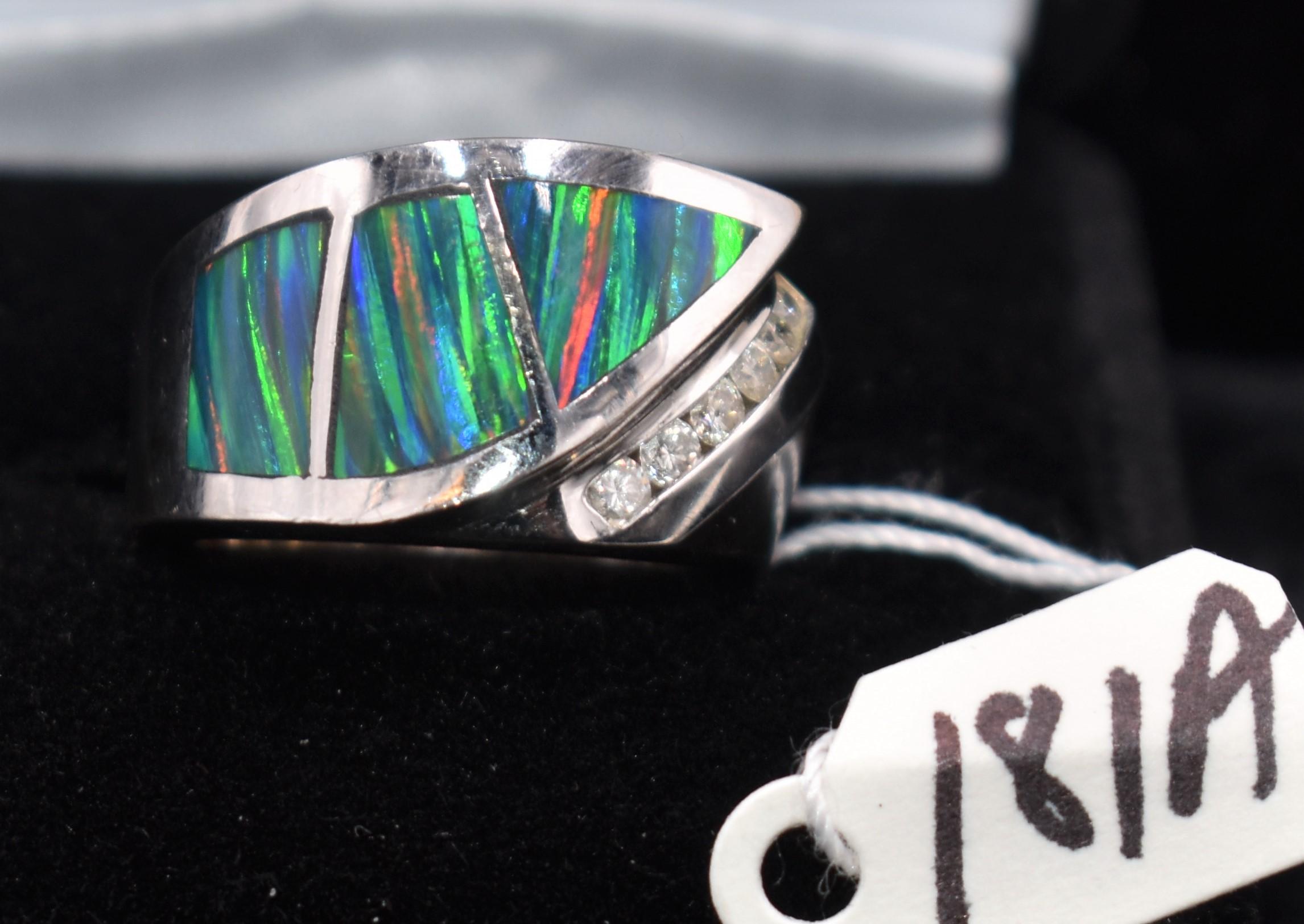 LADIES CUSTOM-MADE 14K WHITE GOLD BLACK OPAL RING
