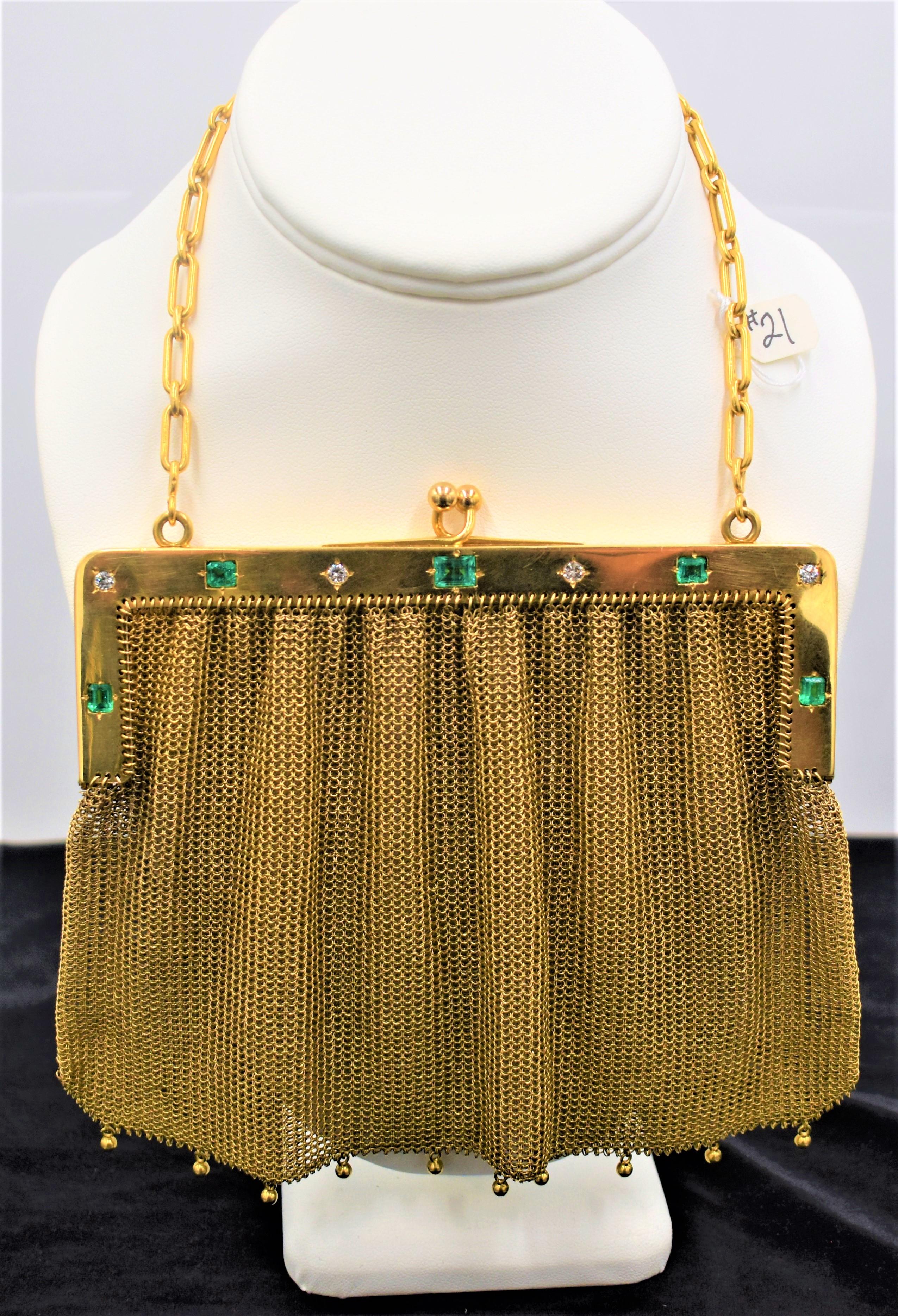 FABULOUS 18K YELLOW GOLD EMERALD & DIAMOND PURSE