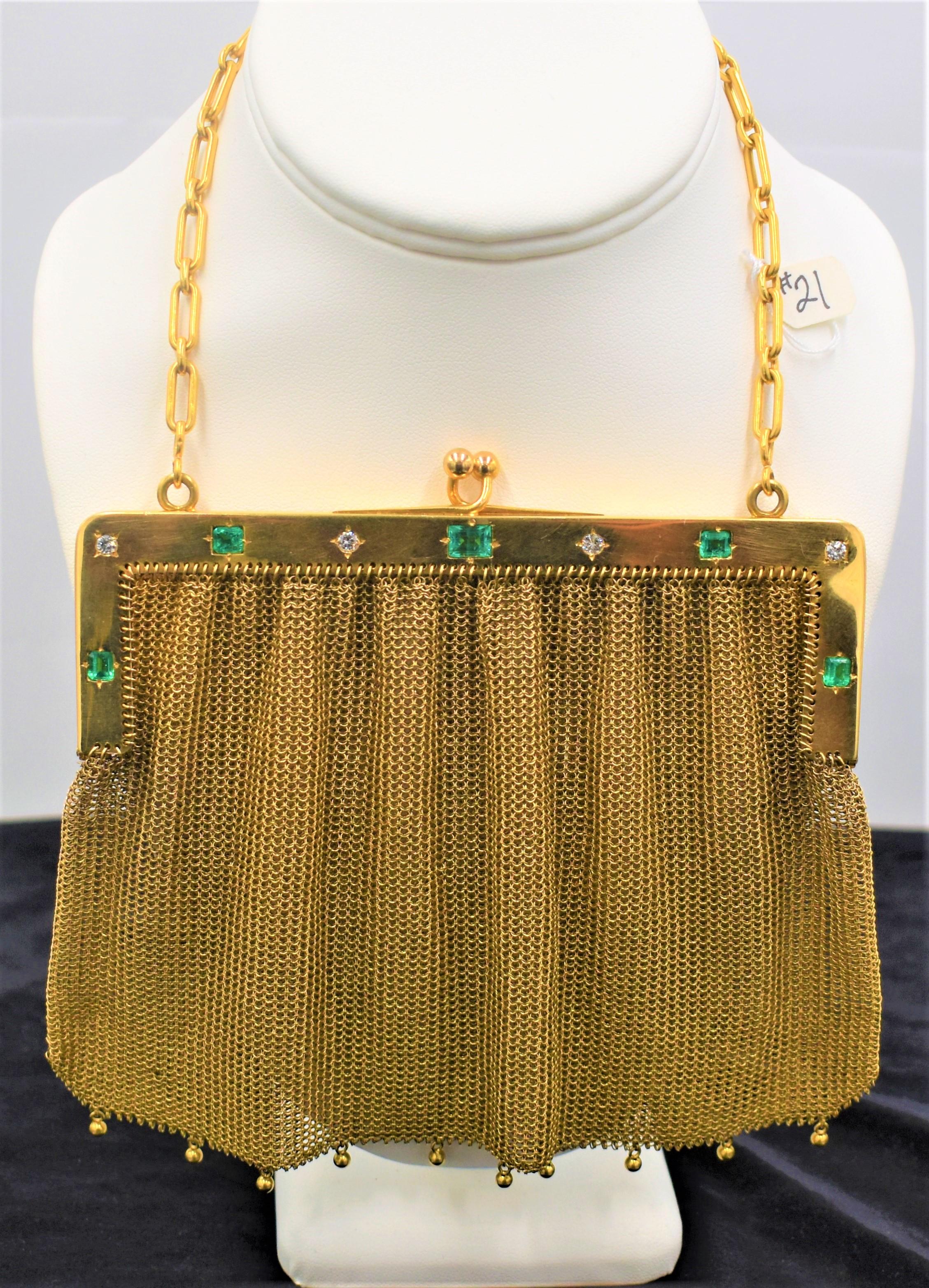 FABULOUS 18K YELLOW GOLD EMERALD & DIAMOND PURSE