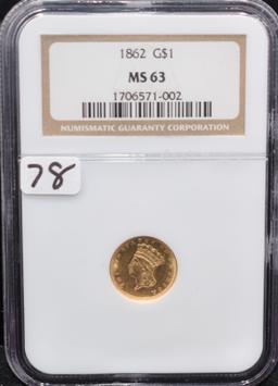 1862 $1 TYPE III GOLD COIN - NGC MS63