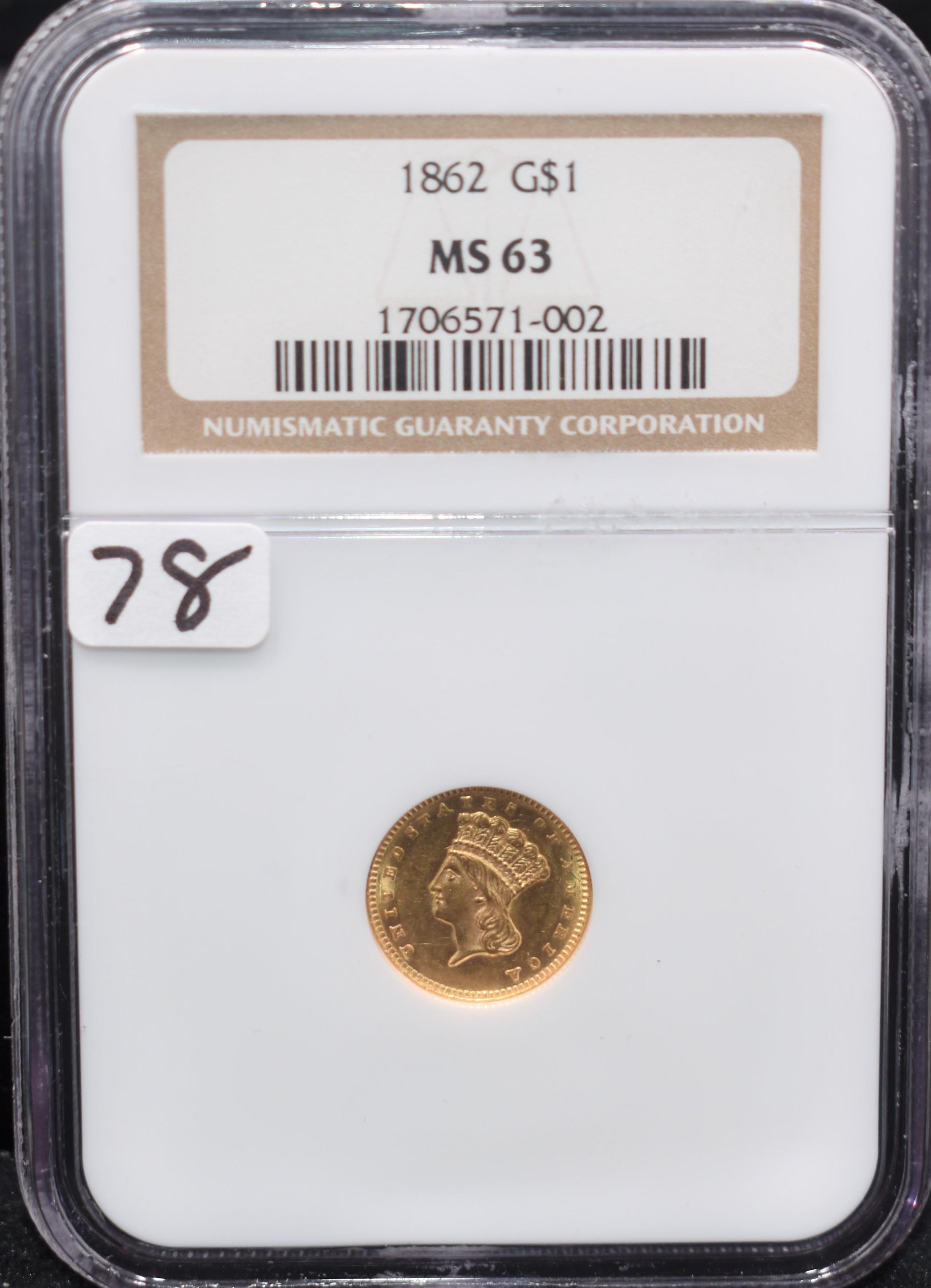 1862 $1 TYPE III GOLD COIN - NGC MS63
