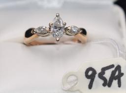 LADIES 3-MARQUISE DIAMOND 14K TWO-TONE GOLD RING