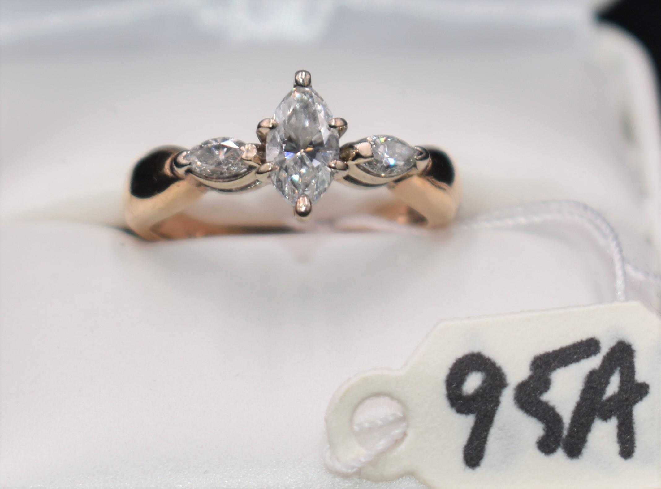 LADIES 3-MARQUISE DIAMOND 14K TWO-TONE GOLD RING