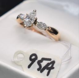 LADIES 3-MARQUISE DIAMOND 14K TWO-TONE GOLD RING
