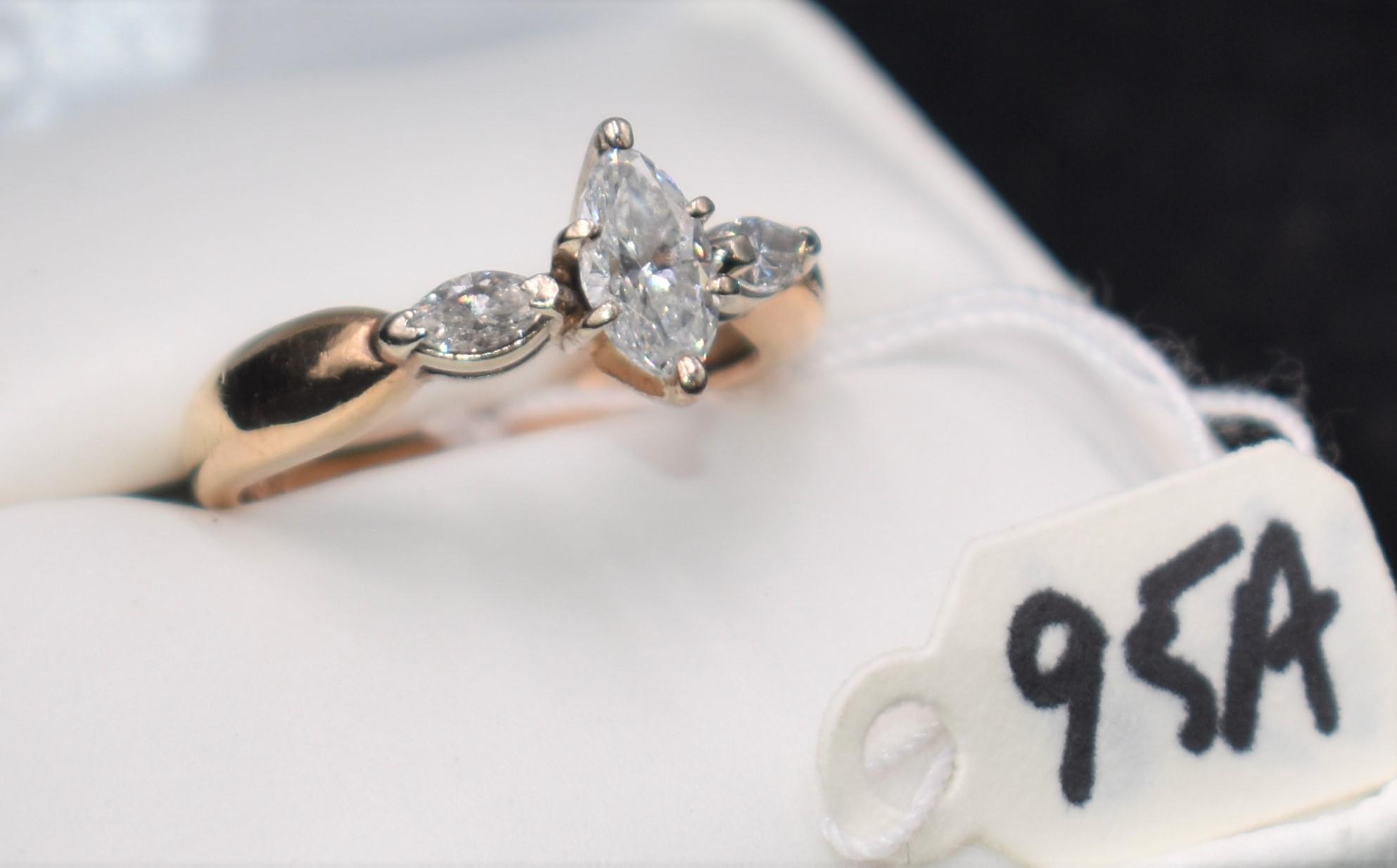 LADIES 3-MARQUISE DIAMOND 14K TWO-TONE GOLD RING