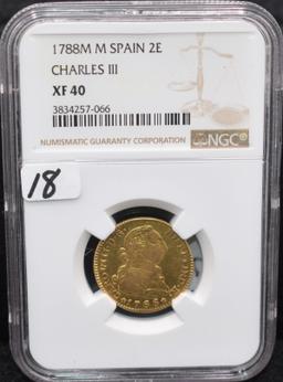 RARE 1788M M SPAIN 2E SPANISH GOLD NGC XF40