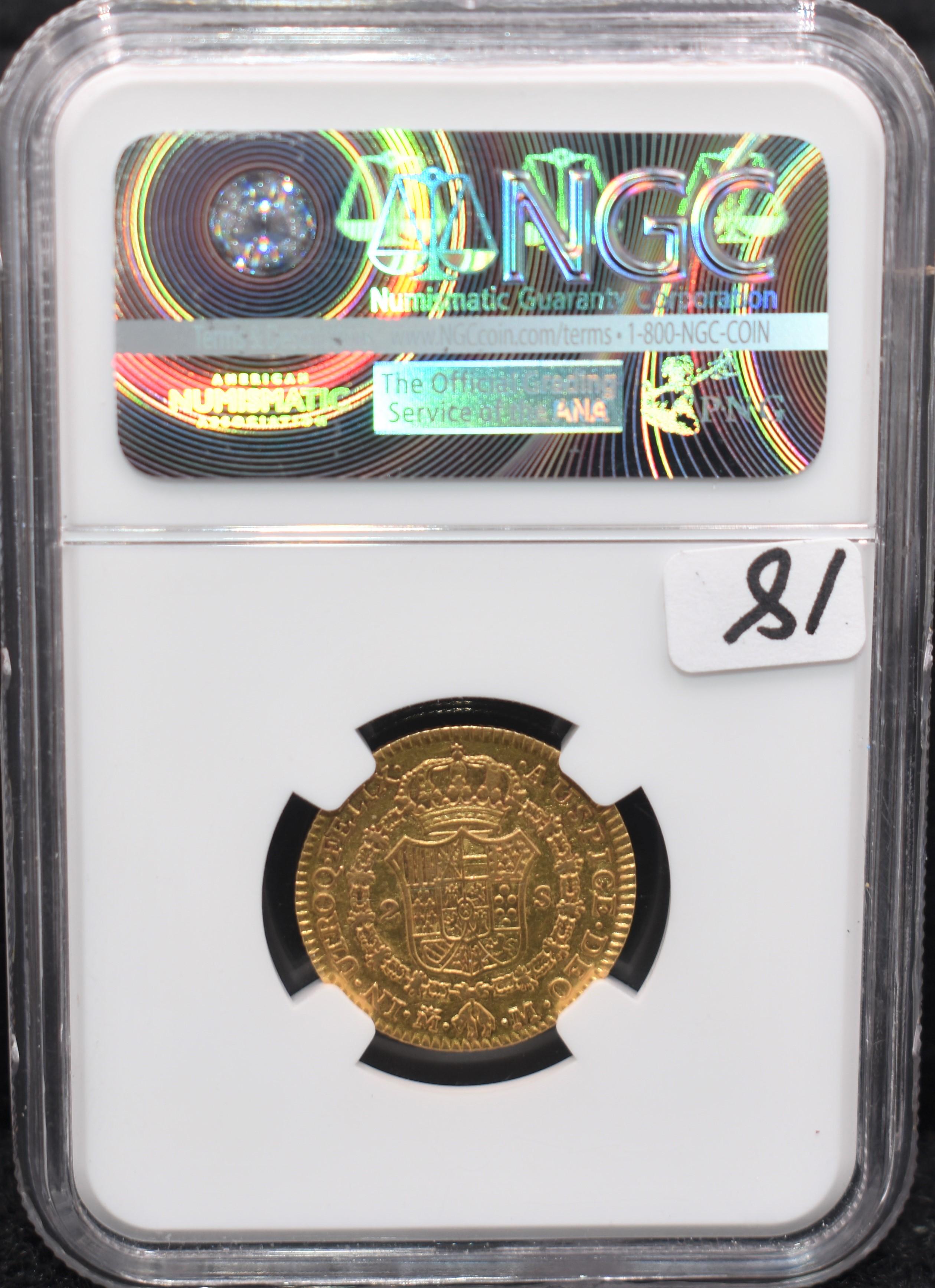 RARE 1788M M SPAIN 2E SPANISH GOLD NGC XF40