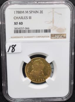 RARE 1788M M SPAIN 2E SPANISH GOLD NGC XF40