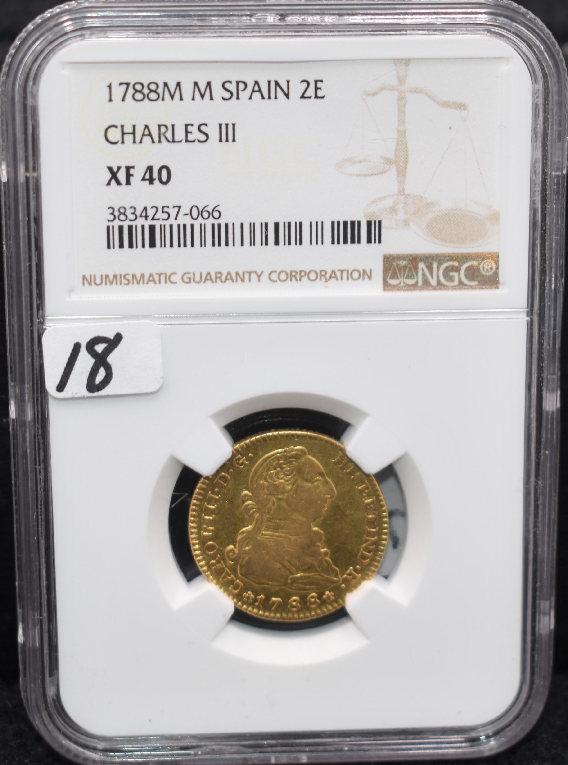 RARE 1788M M SPAIN 2E SPANISH GOLD NGC XF40