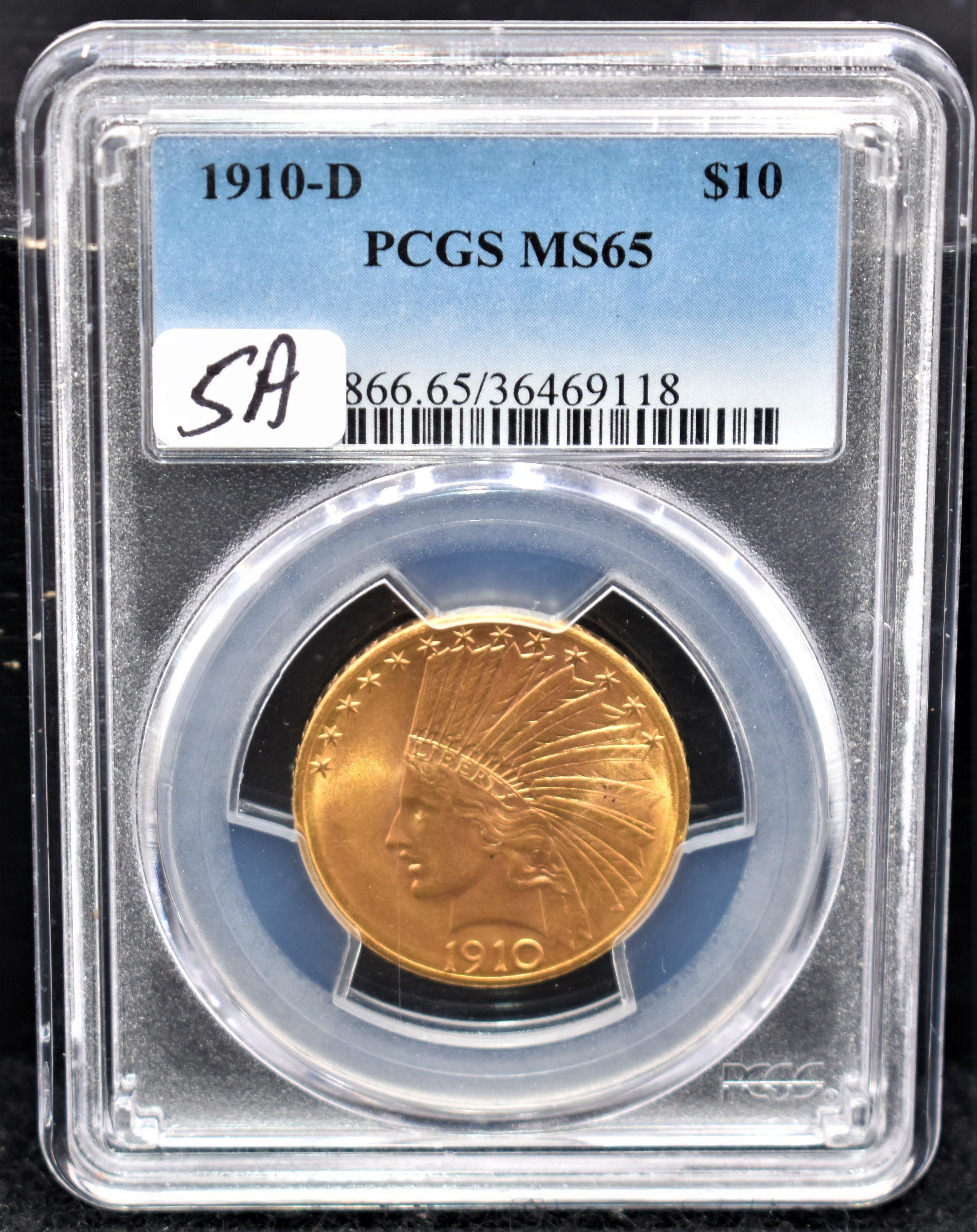 KEY 1910-D $10 INDIAN GOLD COIN PCGS MS65