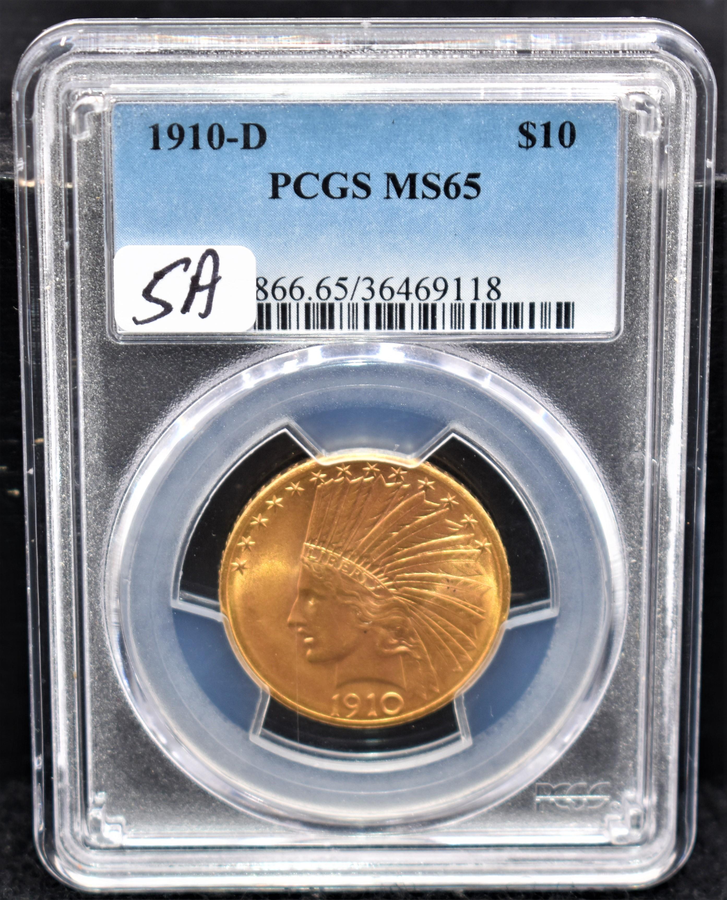 KEY 1910-D $10 INDIAN GOLD COIN PCGS MS65