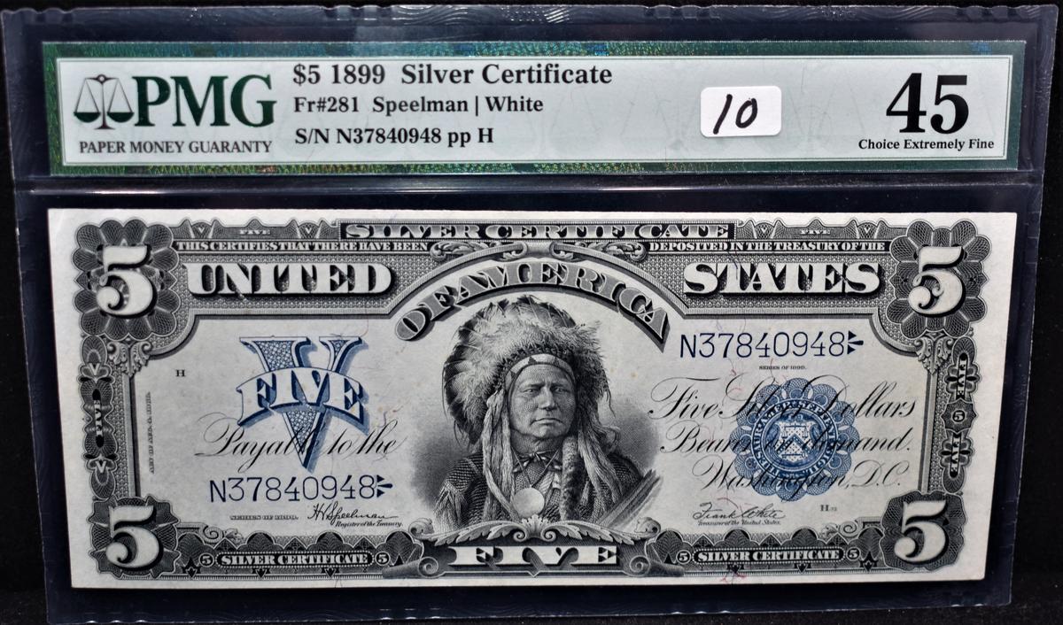 $5 "ONE PAPA" SILVER CERTIFICATE PMG CHOICE XF45