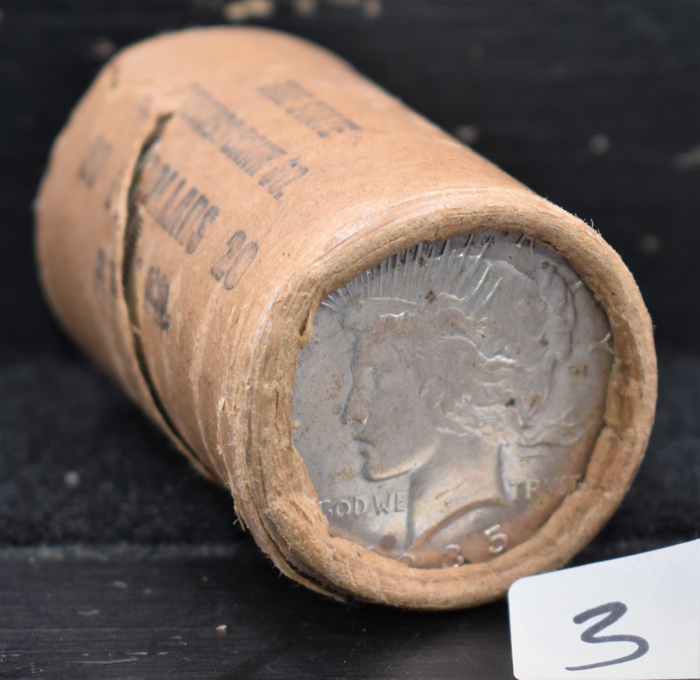 ORIGINAL BANK ROLL OF 20 BU 1935 PEACE DOLLARS