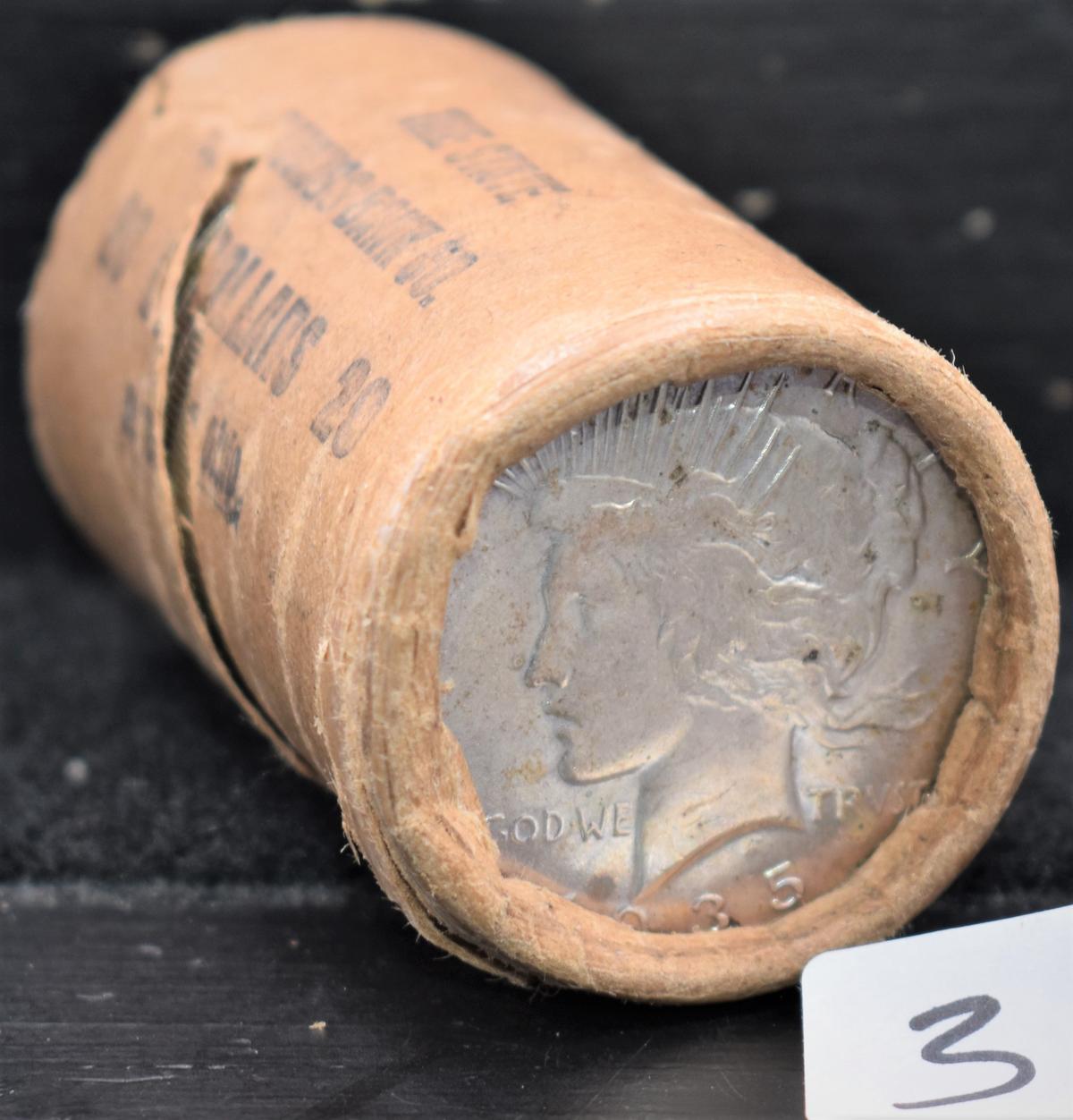 ORIGINAL BANK ROLL OF 20 BU 1935 PEACE DOLLARS