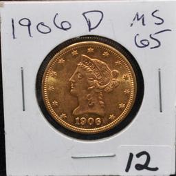 HIGH GRADE 1906-D $10 LIBERTY GOLD COIN