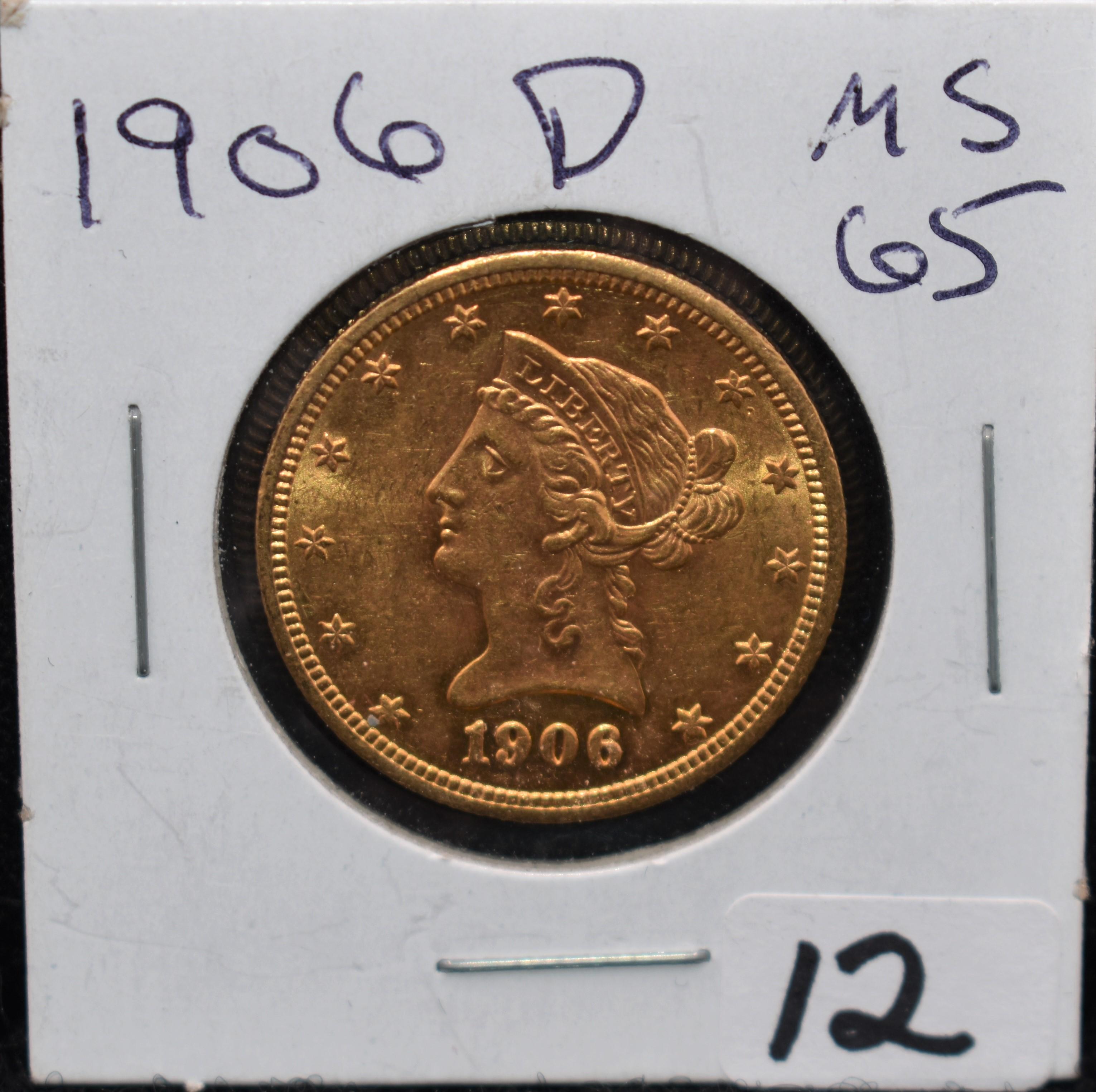 HIGH GRADE 1906-D $10 LIBERTY GOLD COIN