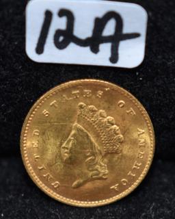 1855 TYPE 2 $1 INDIAN HEAD CHOICE BU GOLD COIN