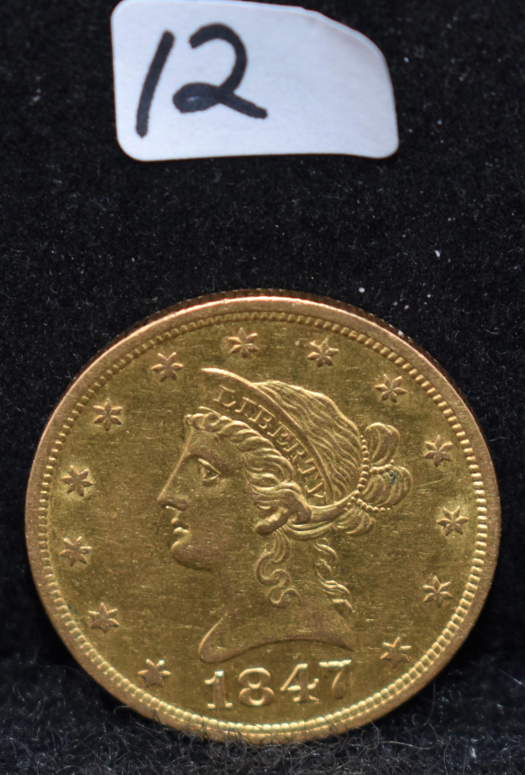 RARE 1847-0 $10 LIBERTY GOLD COIN
