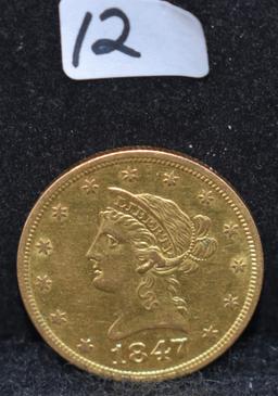 RARE 1847-0 $10 LIBERTY GOLD COIN