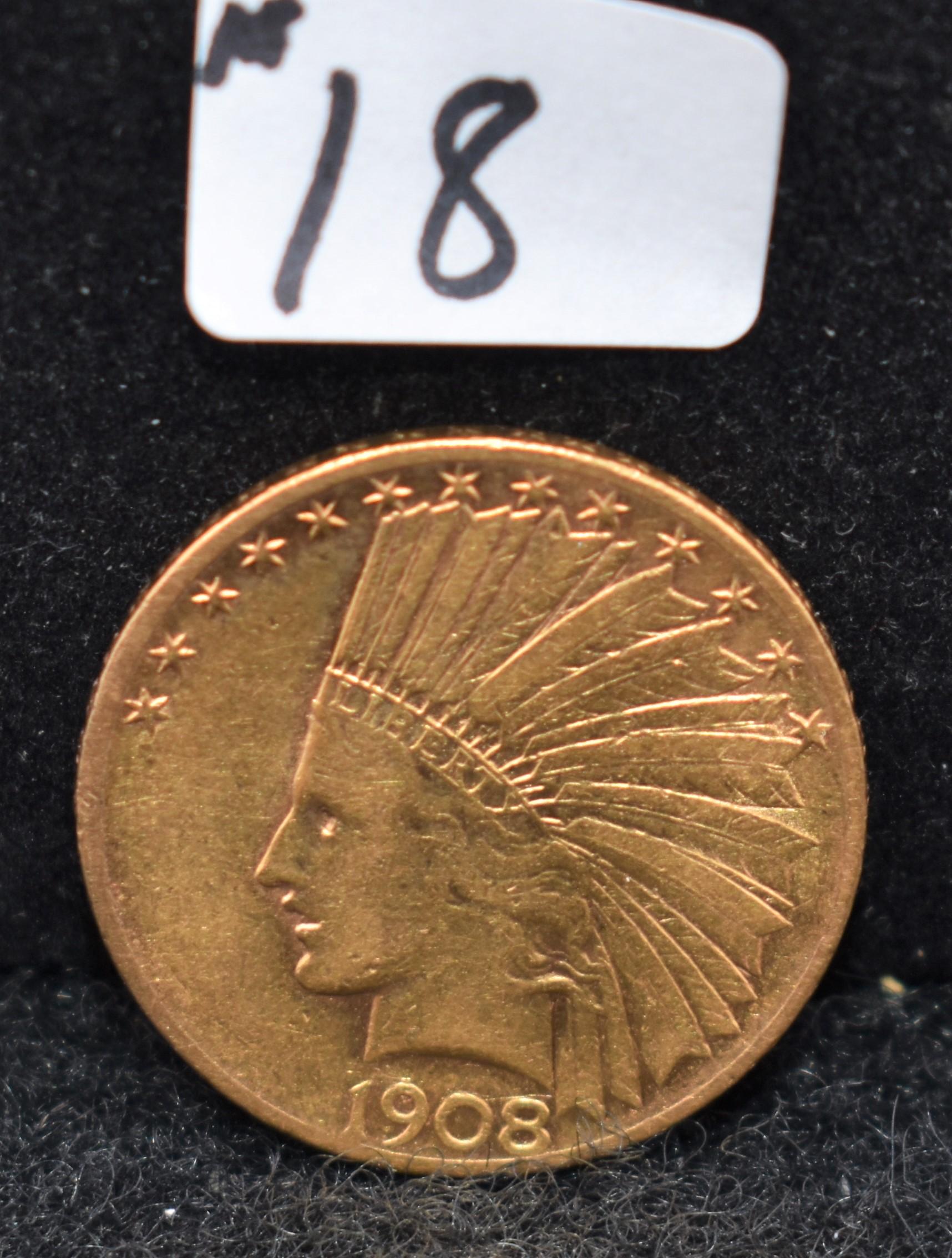 1908-S $10 INDIAN HEAD GOLD COIN