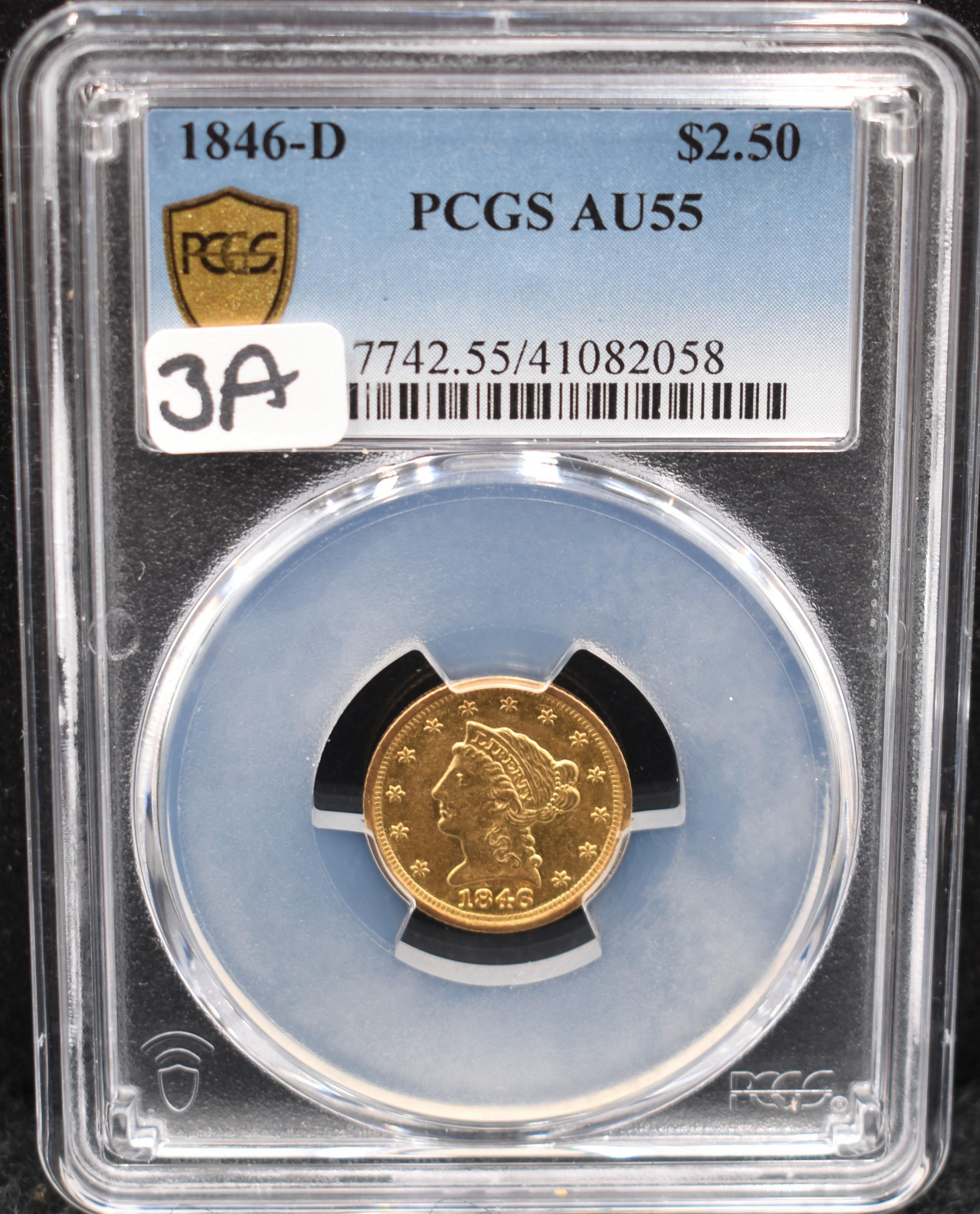 VERY RARE 1846-D $2 1/2 LIBERTY GOLD PCGS AU55