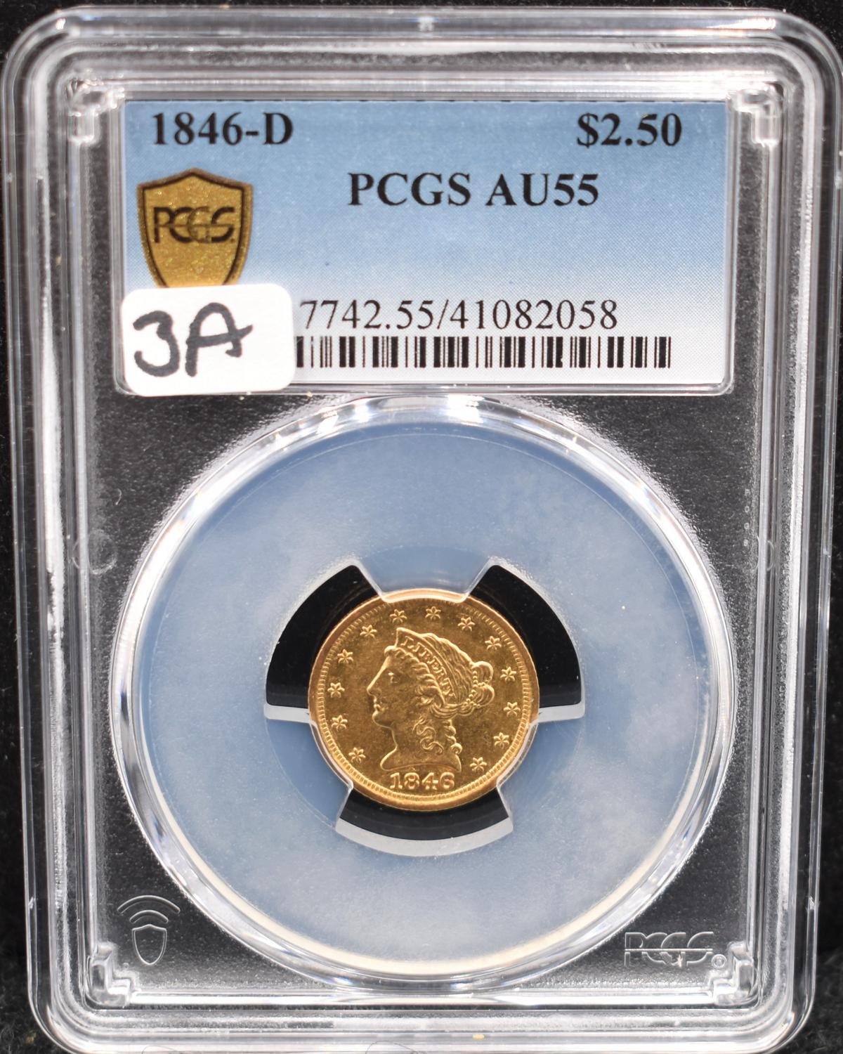 VERY RARE 1846-D $2 1/2 LIBERTY GOLD PCGS AU55