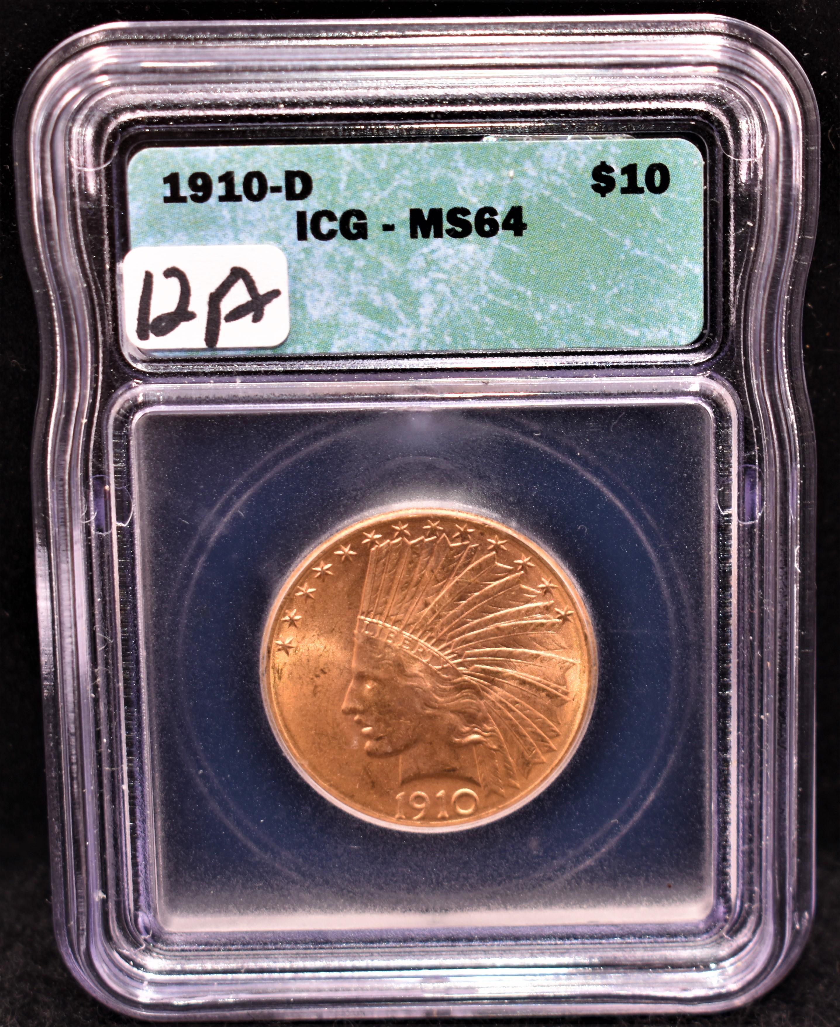 SCARCE $10 INDIAN HEAD GOLD COIN ICG MS64