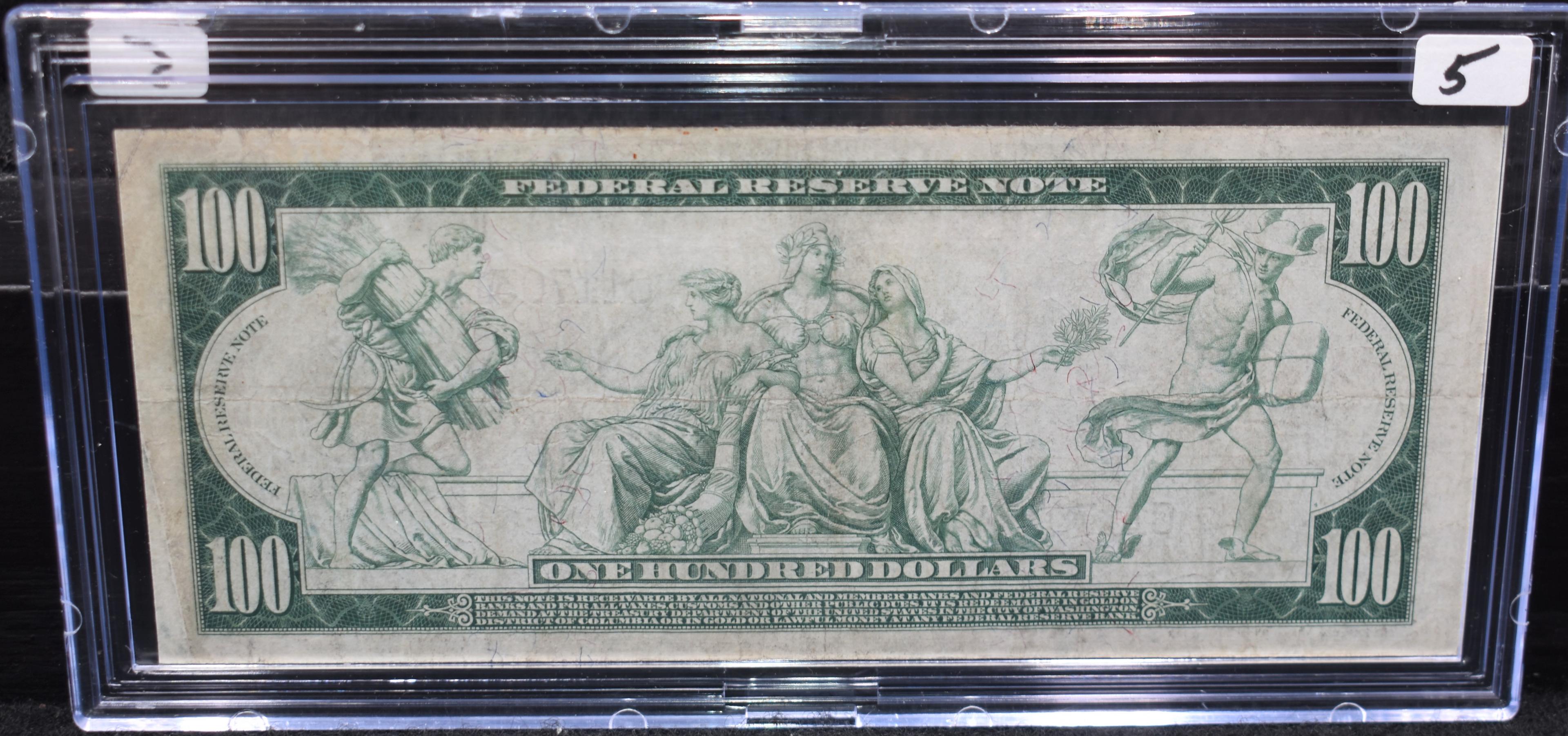 RARE HIGH GRADE $100 FED. RESERVE NOTE 1914 LARGE