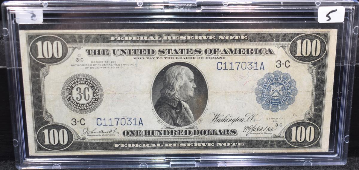 RARE HIGH GRADE $100 FED. RESERVE NOTE 1914 LARGE