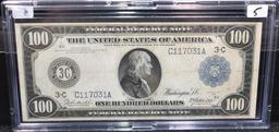 RARE HIGH GRADE $100 FED. RESERVE NOTE 1914 LARGE