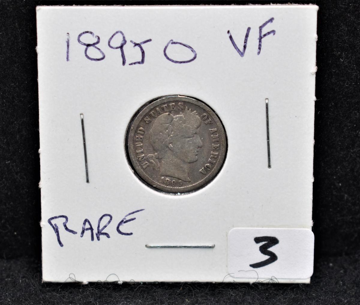 RARE 1895-0 BARBER DIME FROM COLLECTION