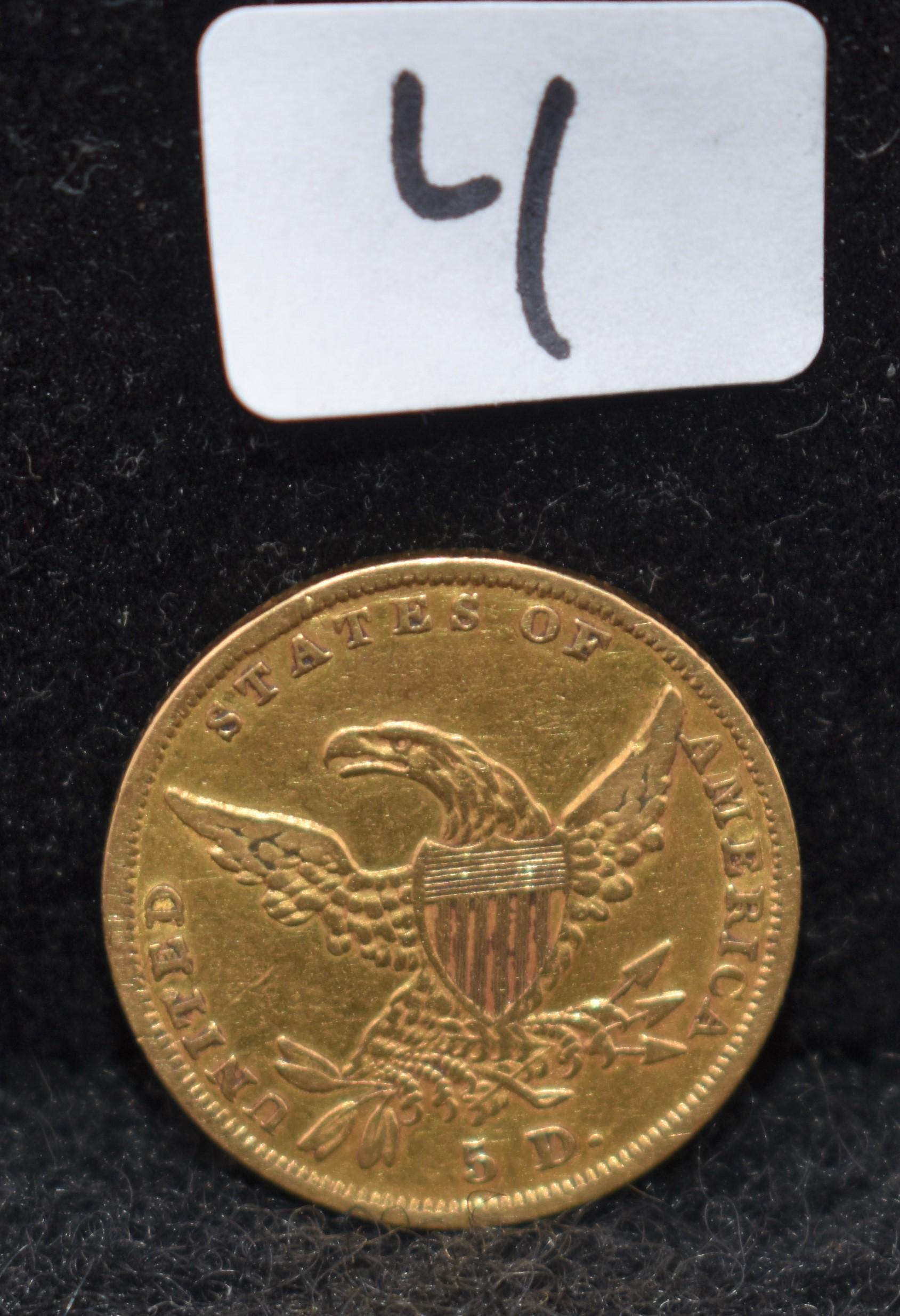 1836 $5 CLASSIC HEAD GOLD COIN FROM SAFE DEPOSIT