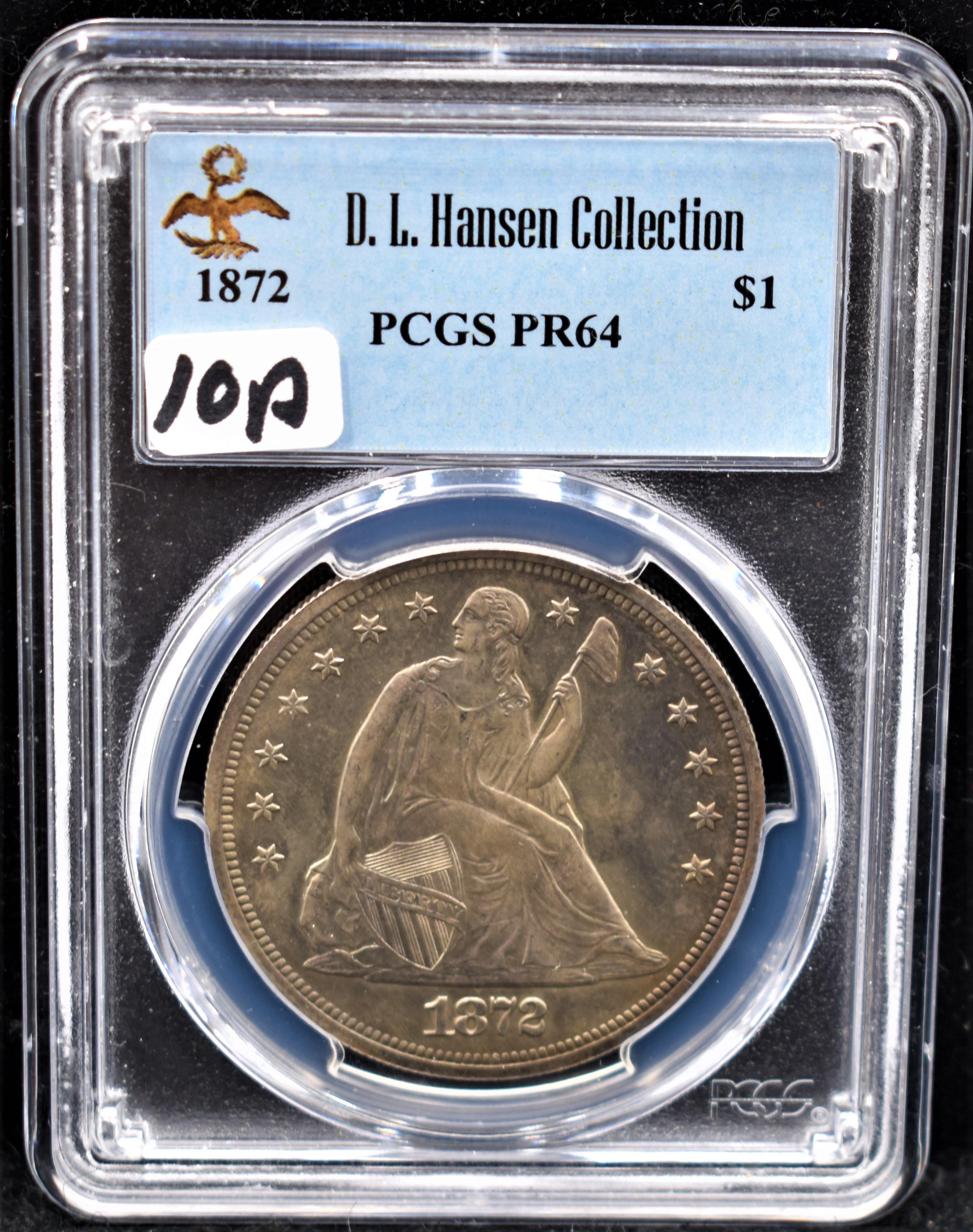 RARE 1872 $1 SEATED LIBERTY PCGS PR64 FROM S