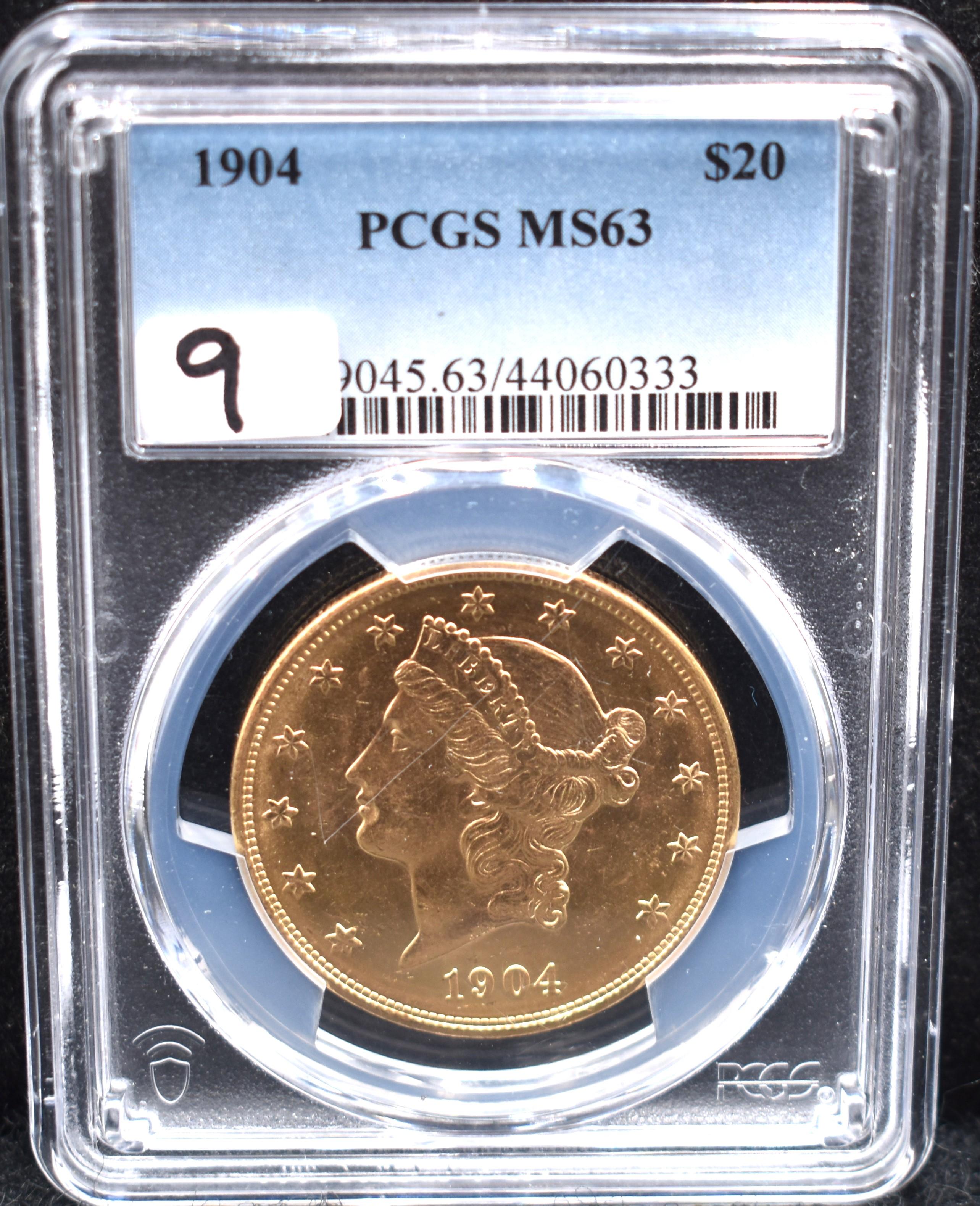 1904 $20 LIBERTY GOLD COIN - PCGS MS63