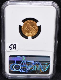 1909 $2 1/2 INDIAN HEAD GOLD COIN - NGC MS61