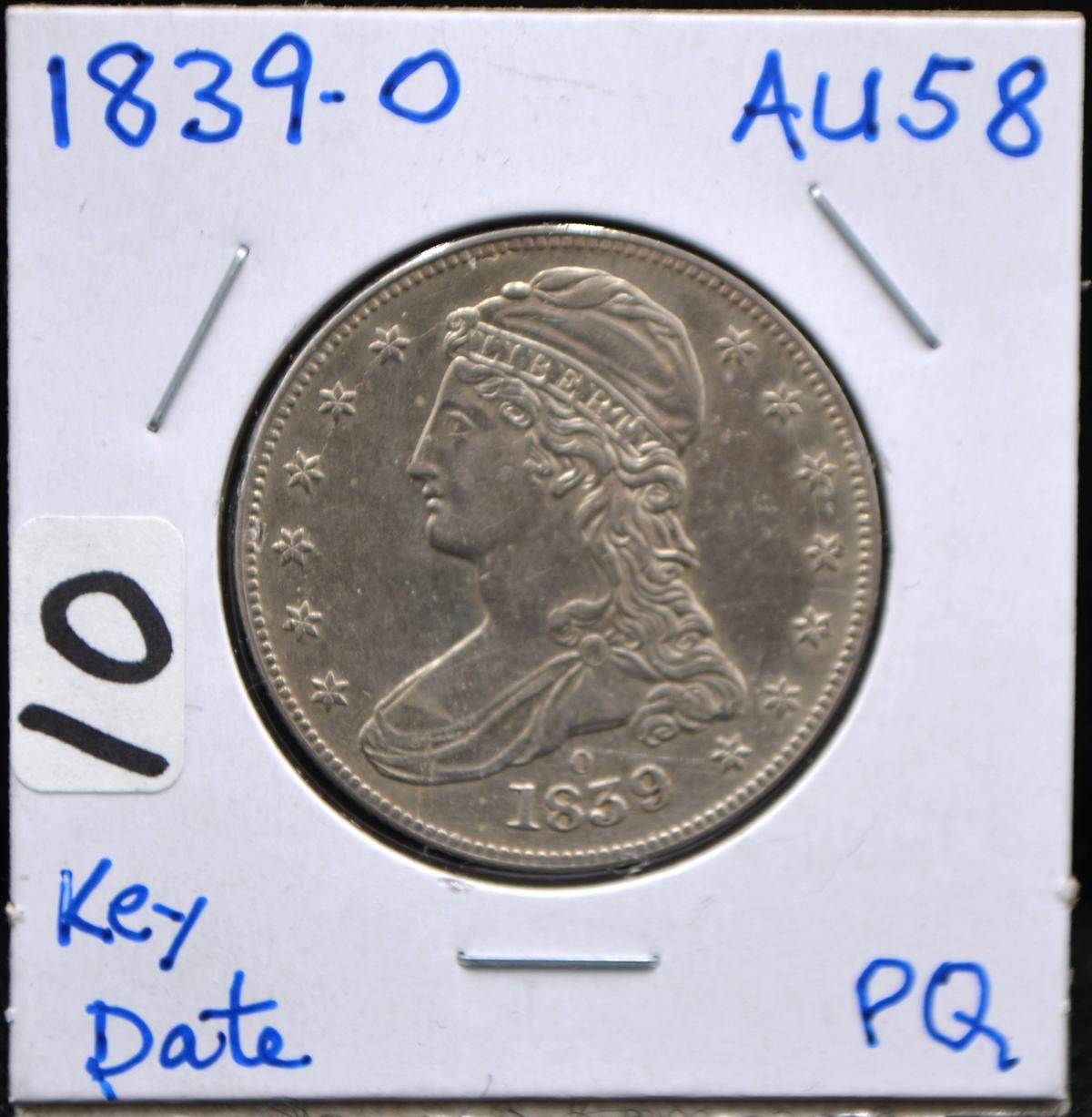 KEY DATE 1839-0 CAPPED BUST HALF DOLLAR