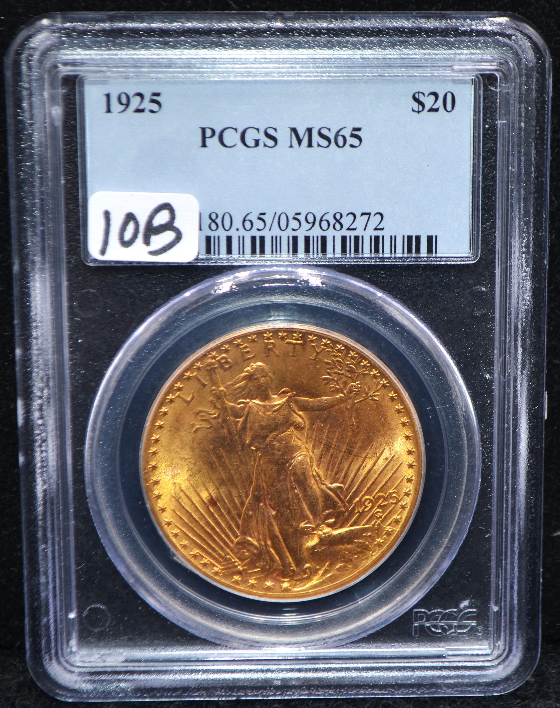 RARE 1925 $20 SAINT GAUDENS GOLD COIN - PCGS MS65