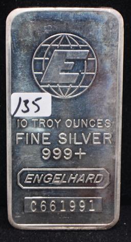 ENGELHARD 10 TROY OZ .999+ FINE SILVER BAR