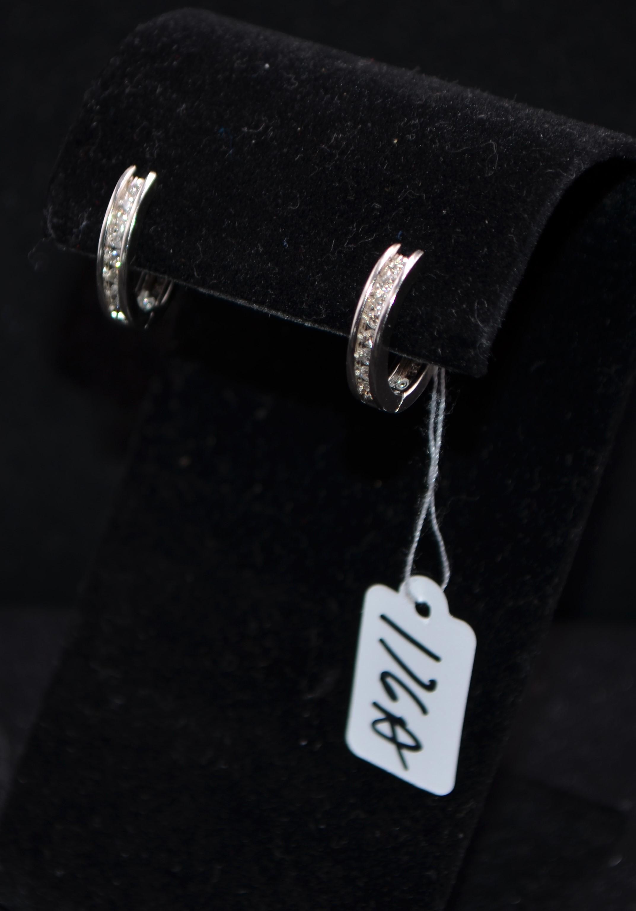 PAIR OF DIAMOND "HUGGIE" 14K WHITE GOLD EARRINGS