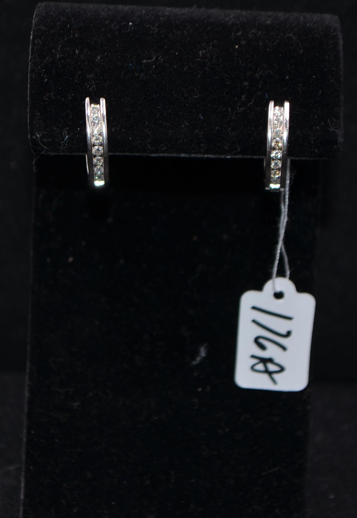 PAIR OF DIAMOND "HUGGIE" 14K WHITE GOLD EARRINGS