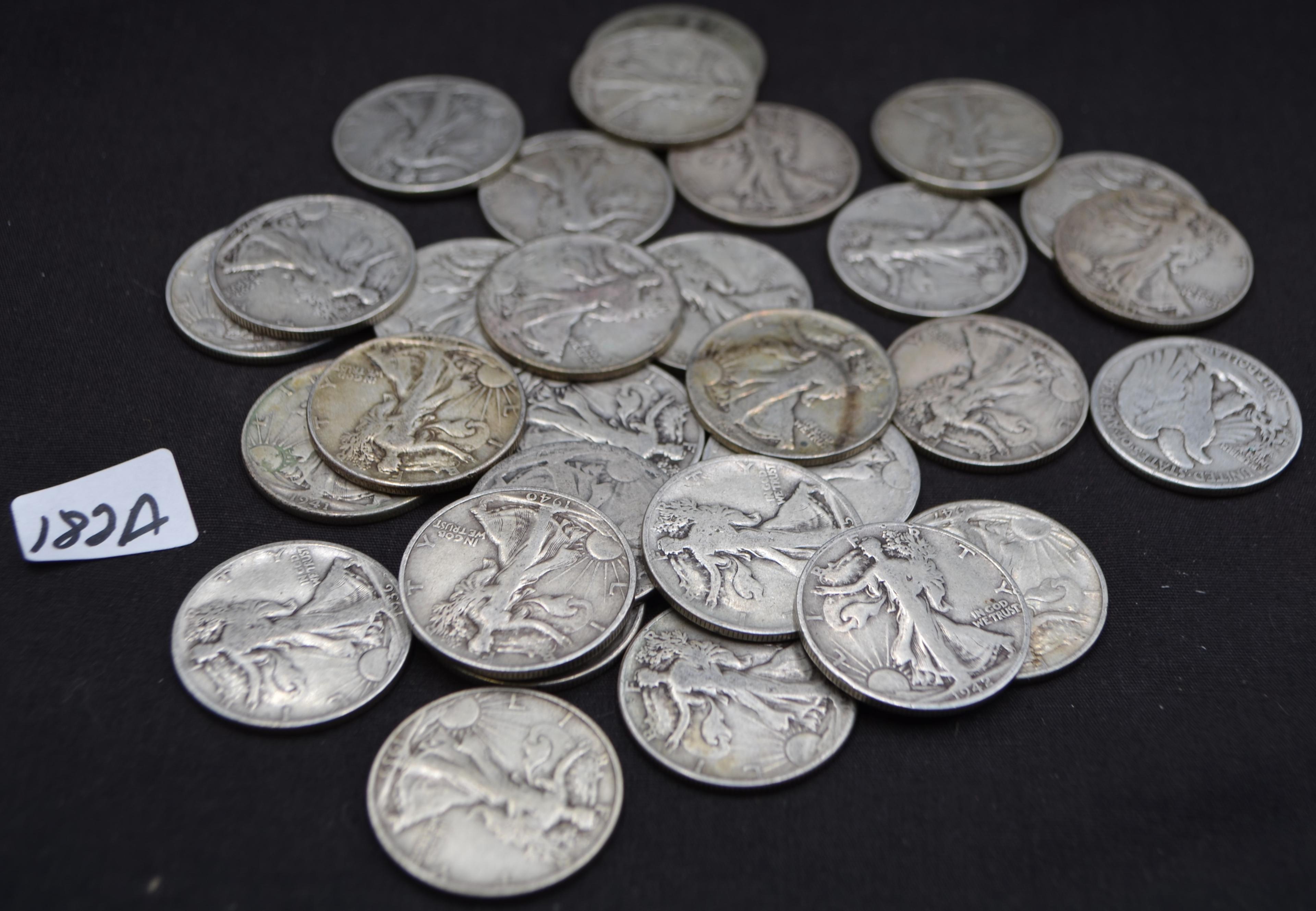 33 MIXED DATE & MINT WALKING LIBERTY HALF DOLLARS