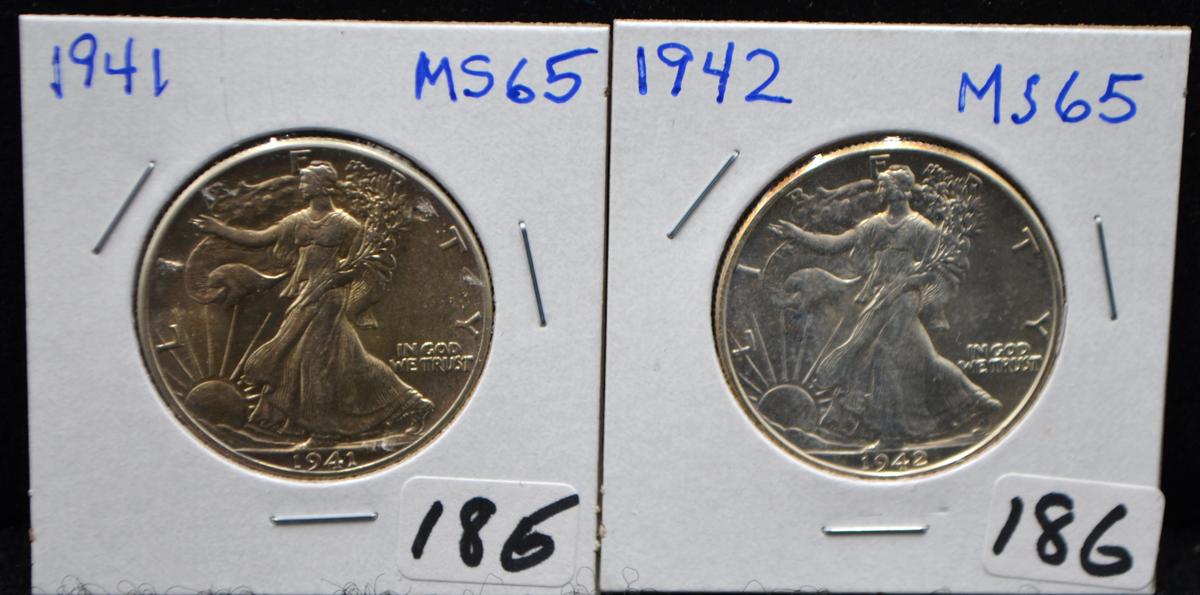 HIGH GRADE 1941, 1942 WALKING LIBERTY HALF DOLLARS