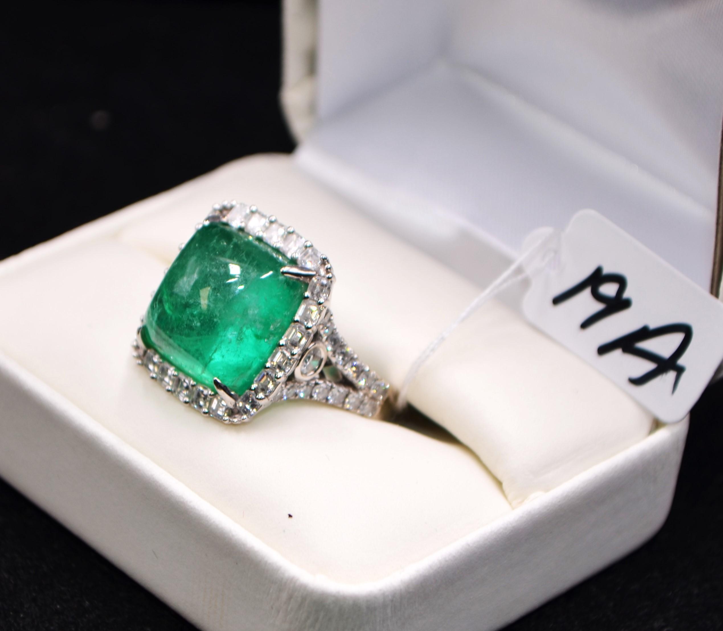 FABULOUS 17.09 CTTW EMERALD & DIAMOND 18K RING