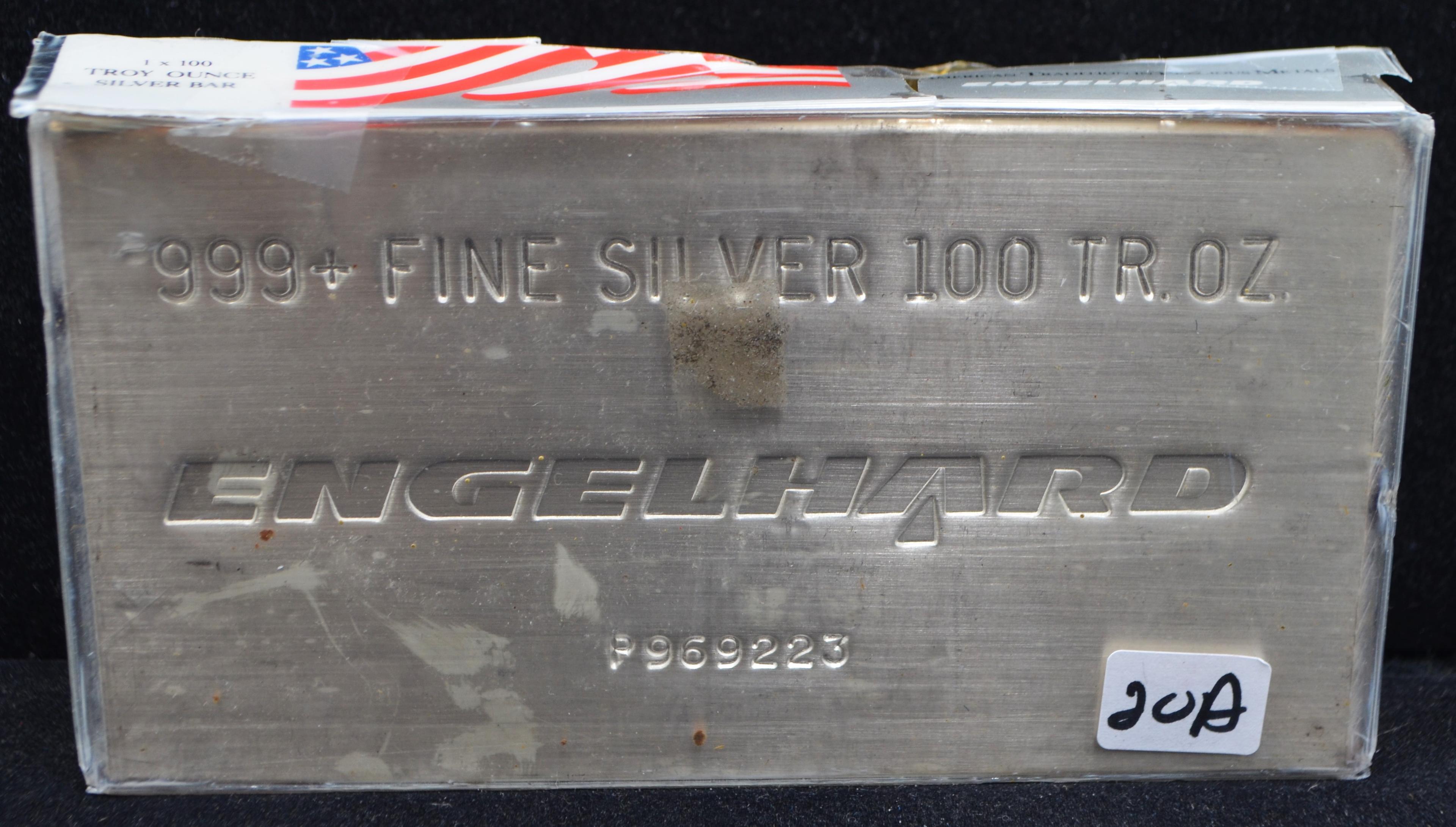 ENGELHARD 100 TROY OZ 999+ FINE SILVER BAR