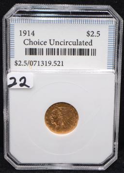 HIGH GRADE 1914 $2 1/2 INDIAN HEAD GOLD COIN