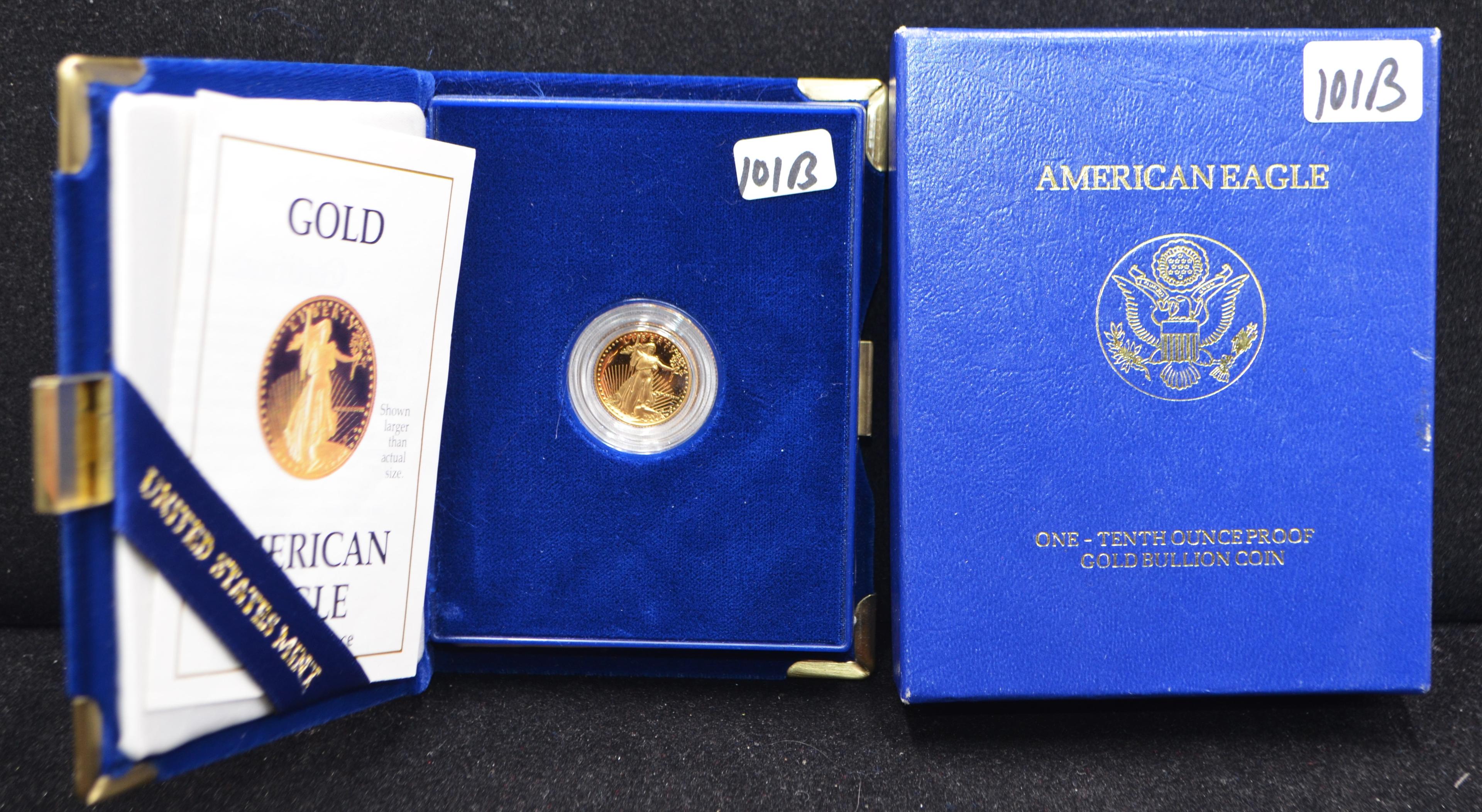 1988 1/10 OZ $5 PROOF GOLD COIN WITH BOX & C.O.A.